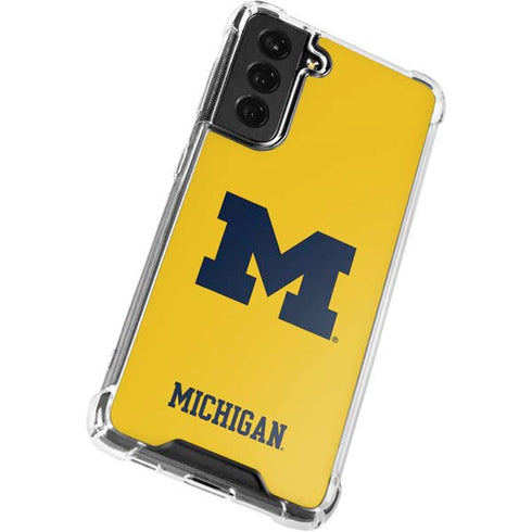 University of Michigan M Logo Yellow Galaxy S21 FE Clear Case